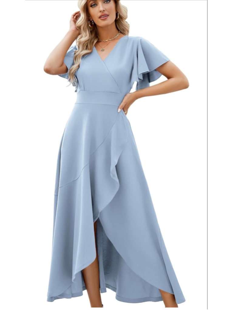 New Split Elegant V Neck Wrap Ruffle Wedding Guest Dress L